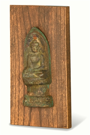 Bronze Meditating Buddha Mounted to Plaque