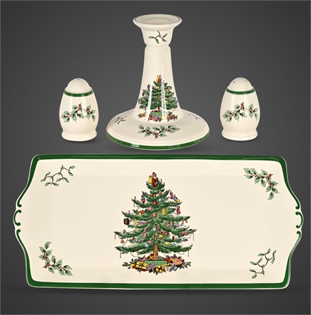 Spode Christmas Tree Serving Set – Tray, Candlestick & Shakers, S3324