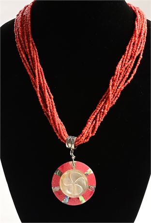 28" Coral Necklace with Artisan Crafted Pendant