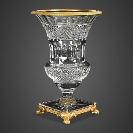 Charles X Cut Crystal Medici Urn on Gilt Bronze Paw-Foot Plinth