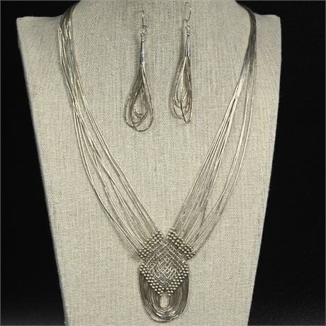 Liquid Silver Necklace & Earring Set