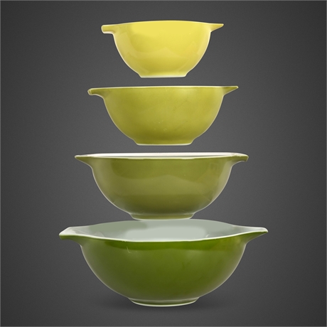 Pyrex Verde Olive & Chartreuse Cinderella Nesting Mixing Bowls, Set of 4