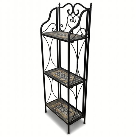 47" Ornate Wrought Iron Folding Rack – Mosaic Stone Shelves