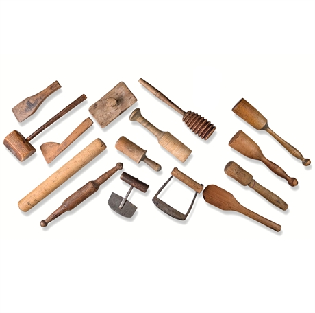 Pre-1930 American Primitive Kitchen Tool Collection — Group of 15