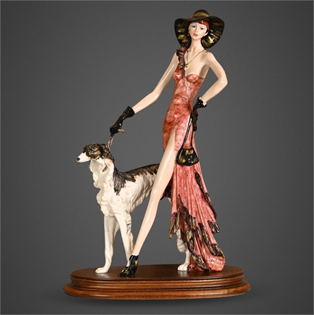 Serulla & Son Capodimonte-Style Lady with Borzoi, Italian for Charles, 1980s