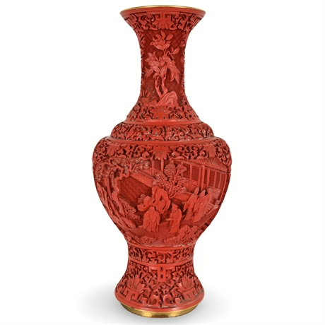 Peking Cinnabar Style Carved Lacquer Ware Vase