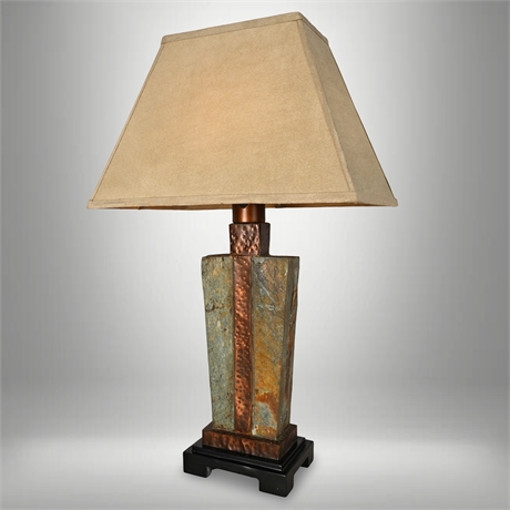 Uttermost Slate & Copper Accent Lamp by Carolyn Kinder — 29", Microsuede Shade