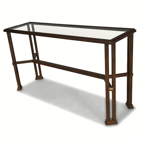 Maison Jansen Style Steel Console Table Glass Top