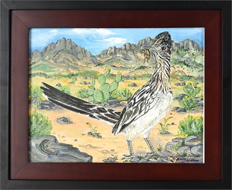 Jean M. Williams “Bad Bird” Signed Print — Framed Desert Scene