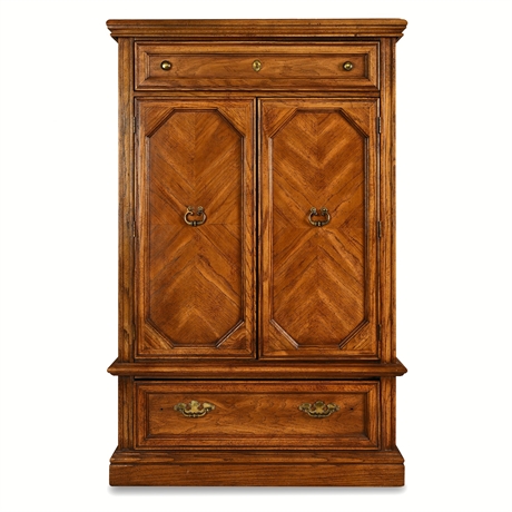 Thomasville Decorum Collection Oak Armoire with Chevron Parquetry Doors