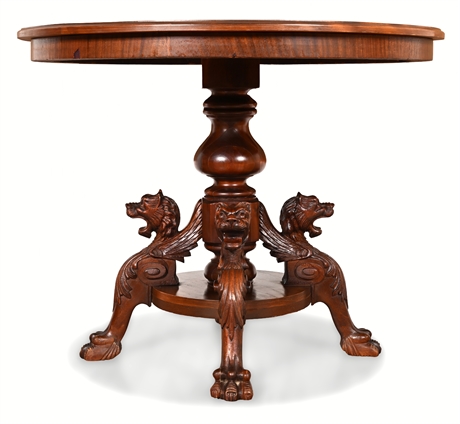 American Renaissance Revival Carved Mahogany Griffin Table, c.1870