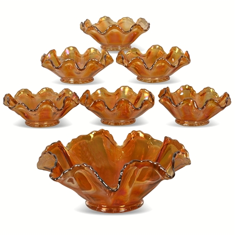 Vintage Carnival Glass Bowls - Iridescent Amber Ruffled Design