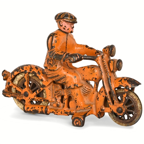 Hubley 2064 Cast Iron Harley-David Motorcycle Toy with Rider, Original Paint