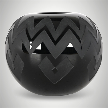 1983 Correia Limited Edition Black Carved Art Glass Vase #74/100