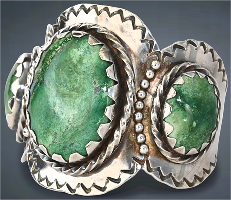 Vintage Navajo Sterling Silver & Green Turquoise Cuff Bracelet