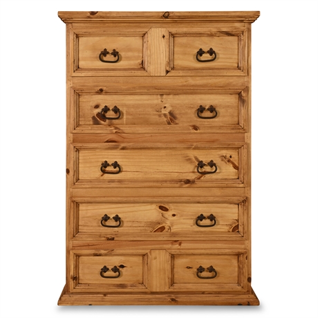 Rústicos Sierra Mexican Pine 5-Drawer Chest, Wrought-Iron Pulls