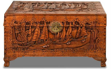 For Restoration Carved Chinese Camphor Chest