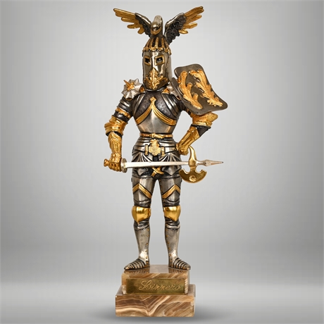 Giuseppe Vasari Medieval Knight, Italian Gilt Bronze Sculpture