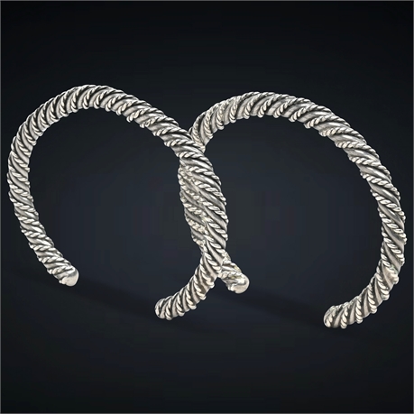 Pair Navajo Sterling Silver Rope Twist Cuffs