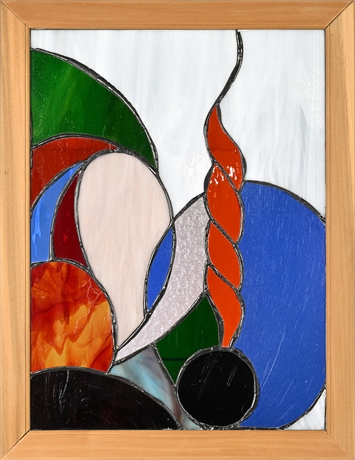 Abstract Stained Glass Panel — Framed, 23 x 17.5", Hanging Chain