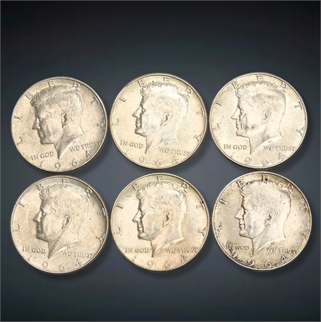 (6) 1964 Kennedy Silver Half Dollars