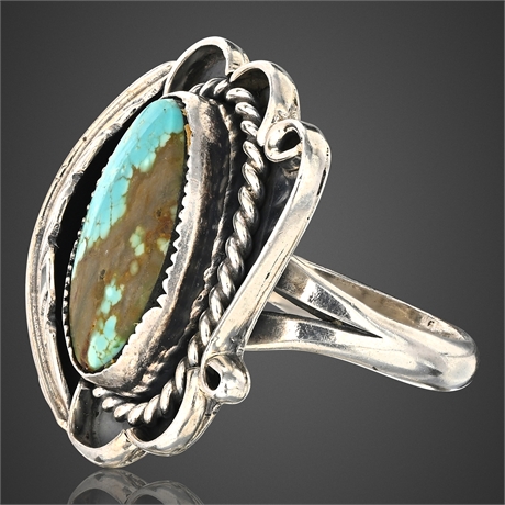 1970s Navajo Sterling Silver & Number Eight Turquoise Ring, Size 7.5