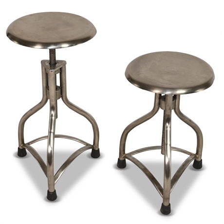 Pair Industrial Style Steel Barstools