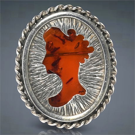 Baltic Amber Cameo Style Brooch