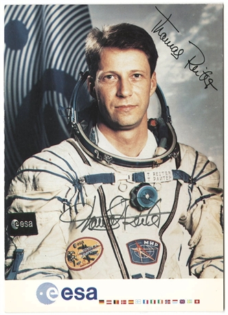 Thomas Reiter Dual-Signed ESA Portrait — EUROMIR 95, First ESA Spacewalk