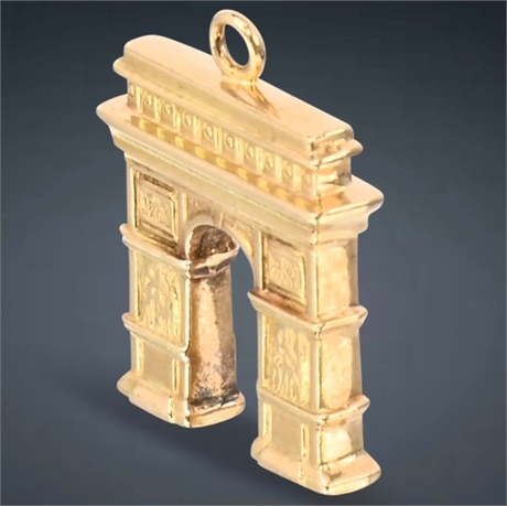 10K 3D Arc De Triomphe Paris France Landmark Charm/Pendant Yellow Gold