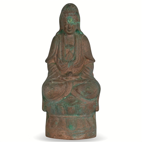 Antique Cast Bronze Seated Guanyin Figure