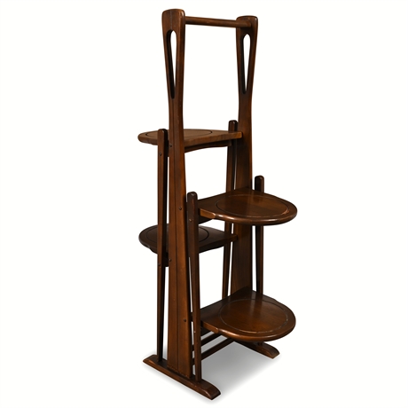 4-Tier Mid-Century Solid Walnut Folding Cake Stand