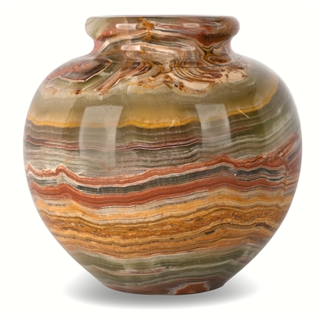 Polished Banded Onyx Vase — 4" Decorative Stone Vessel