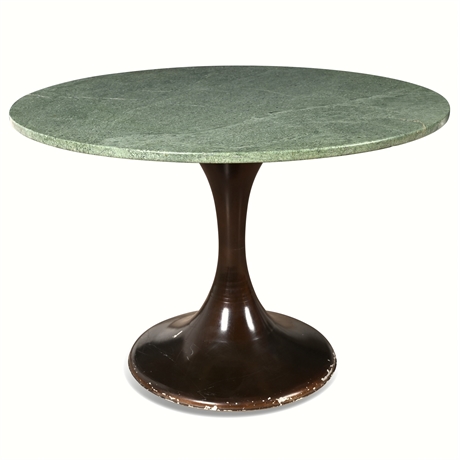 Saarinen Style Tulip Table, Green Marble Top, Brown Pedestal Base, 29.25"
