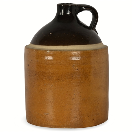 Antique Stoneware Whiskey Jug with Brown Glaze, 10 1/2"