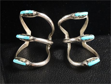 Zuni Sterling Silver and Turquoise Cuff Earrings