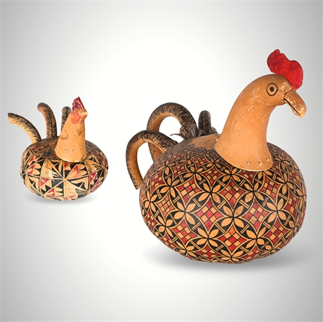 Margaret Garcia Gourd Chicken Pair, Hand Crafted & Signed