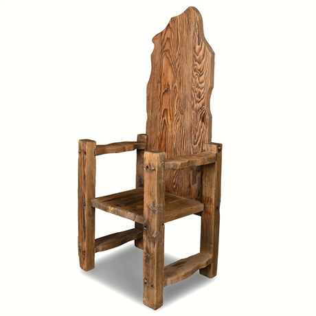 Rustic Wooden Throne Chair – Handcrafted Pine, High Back