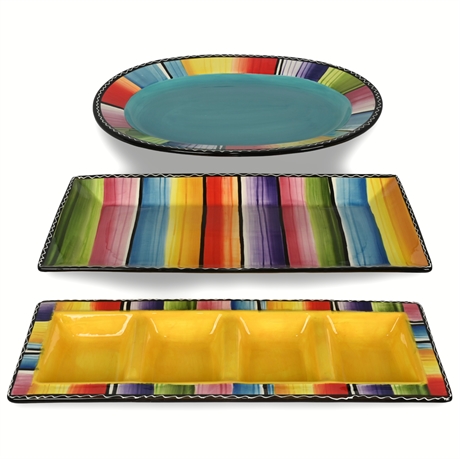 Nancy Green "Serape" Serving Set – Divided Dish, Rectangle Tray & Oval Platter