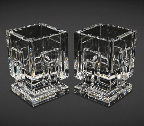 Pair Waterford® "Metropolitan" Votives Candle Holders – #114956, Boxed