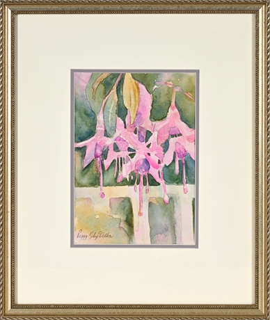Peggy Kiley Dillon Original Watercolor – Fuchsia Flowers, Framed