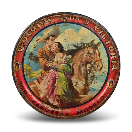 Mexican vintage Corona & Victoria Beer Tray Woman with horse 🐴