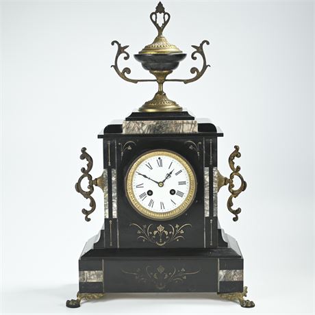 1889 French Black Slate and Ormolu Mantel Clock