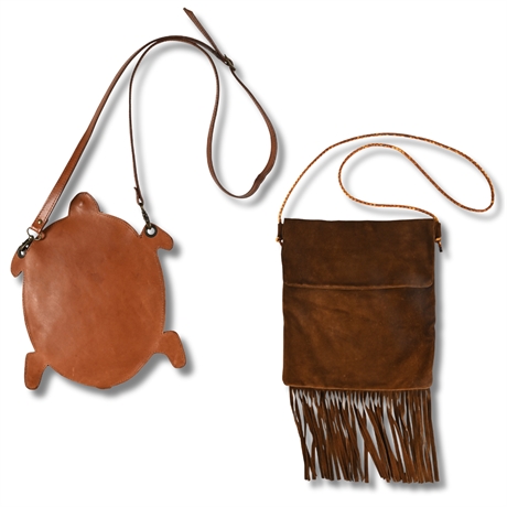 Leather Turtle Purse & Maurizio Taiuti Fringe Bag, Made in Italy