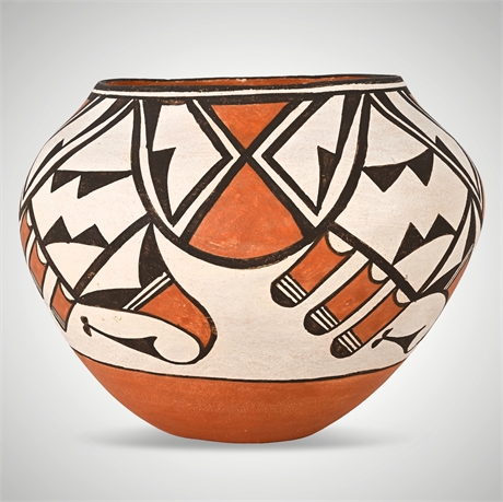 Acoma Pueblo Polychrome Pottery Jar, ca. 1940 – Hand Coiled & Painted