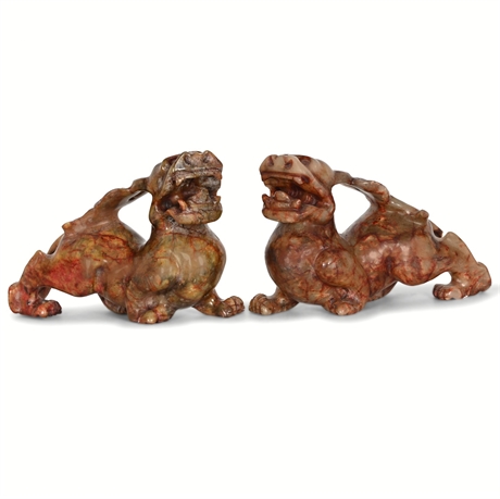 Pair of Intricately Carved Foo Dog Sculptures