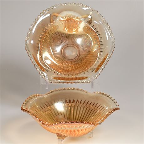 Pair of Vintage Amber Carnival Glass