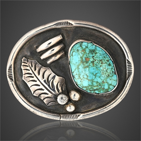 Louise Platero Navajo Sterling Silver & Turquoise Brooch Pin