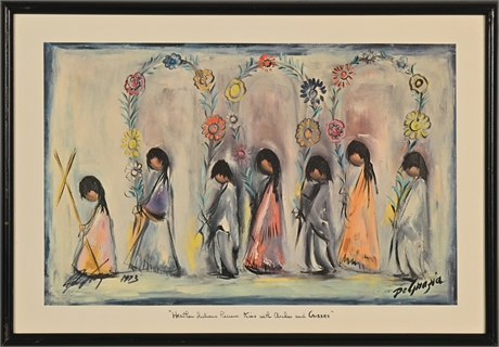 DeGrazia - Feather Indians Receive Kino with Arches and Crosses