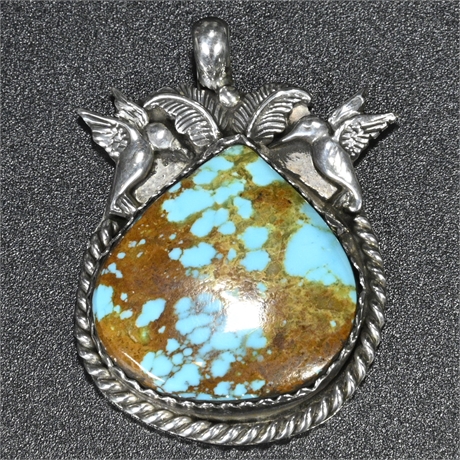 Navajo Sterling Silver and Turquoise Hummingbird Pendant by Daniel Yazzie
